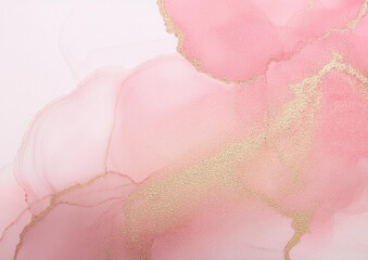 ピンクとゴールドのアルコールインクアート背景