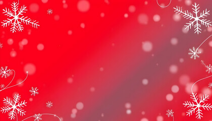 Festive red background, white snowflakes, glowing bokeh lights, winter holiday atmosphere, sparkling particles, abstract Christmas design, soft focus, magical winter scene, frosted crystal patterns, s
