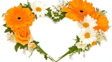 Obraz premium Orange Gerbera Daisies and Roses Heart Frame