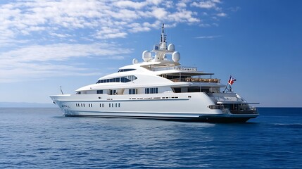 Luxurious Mega Yacht Reflecting on Calm Waters Against a Clear Blue Sky : Generative AI