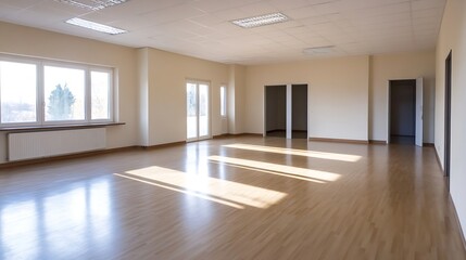 Fototapeta premium Spacious and Versatile Empty Room with Hardwood Floors and Natural Light for MultiPurpose Use : Generative AI
