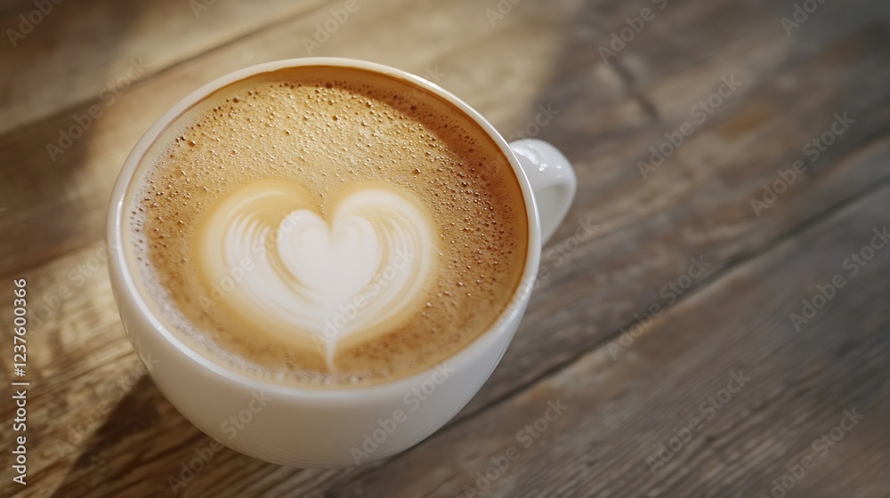 Aufkleber elegant cup of heartshaped latte art on rustic wooden table in relaxing atmosphere : generative ai