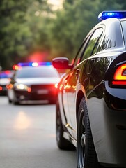 Convoy of Police Cars with Flashing Lights in Pursuit Formation : Generative AI