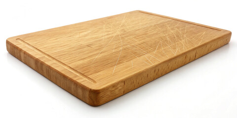 A Classic Wooden Cutting Board on a White Background for Cooking
