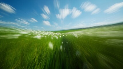 Obraz premium Vivid Meadow with Motion Blur Effect Capturing the Essence of Nature and Sky : Generative AI