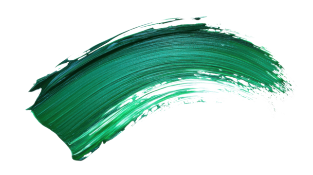 Green metallic paint brush stroke on transparent background