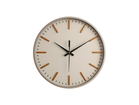 A minimal white clock isolated on transparent background 