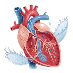 A detailed chamber with liquid dynamics simulating the heart’s pumping action
