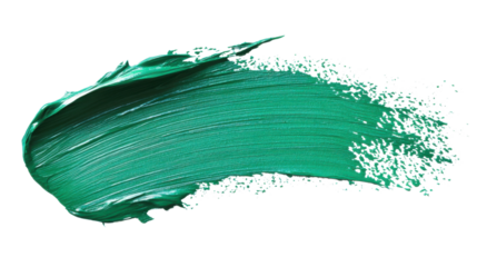 Green brush stroke painting on transparent background