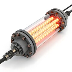 A glowing tubular network converging into a realistic pumping mechanism