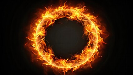 Intense flames encircle a geometric circle on a dark black background , intense, black,  intense