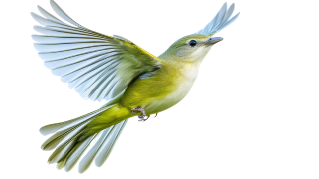 Yellow bird flying with open wings on transparent background