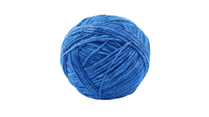Blue ball of yarn isolated on transparent background for knitting and crochet