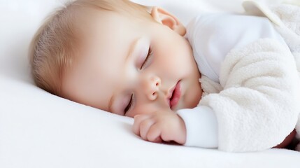 Peaceful Sleeping Baby on Soft White Blanket in Cozy Environment : Generative AI