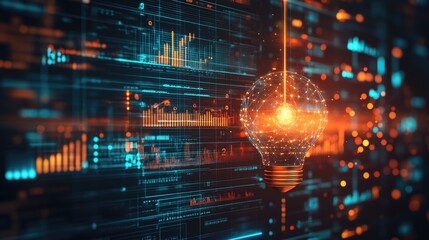Fototapeta premium Strategy business planning ideas for investment and financial. glowing light bulb with futuristic graphic icon.