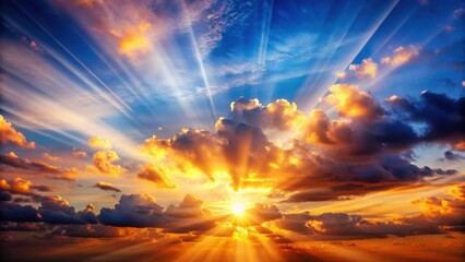 Naklejka premium Majestic sky with vibrant clouds and sun rays, holy sun