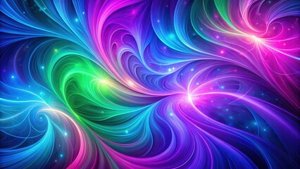 Obraz premium Vibrant swirls of purple and blue hues merge with neon pink and green streaks in a mesmerizing abstract background , creative backgrounds , vibrant colors