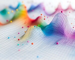 Mathematical scatter plots in vivid colors on a clean white grid