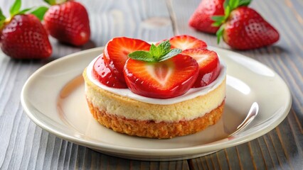 A juicy strawberry and cream-filled dessert with a heart-shaped design on top