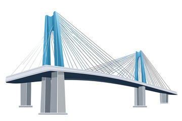 Obraz premium A detailed flat vector illustration of a large bridge spanning across a river, showcasing modern architecture and urban landscape