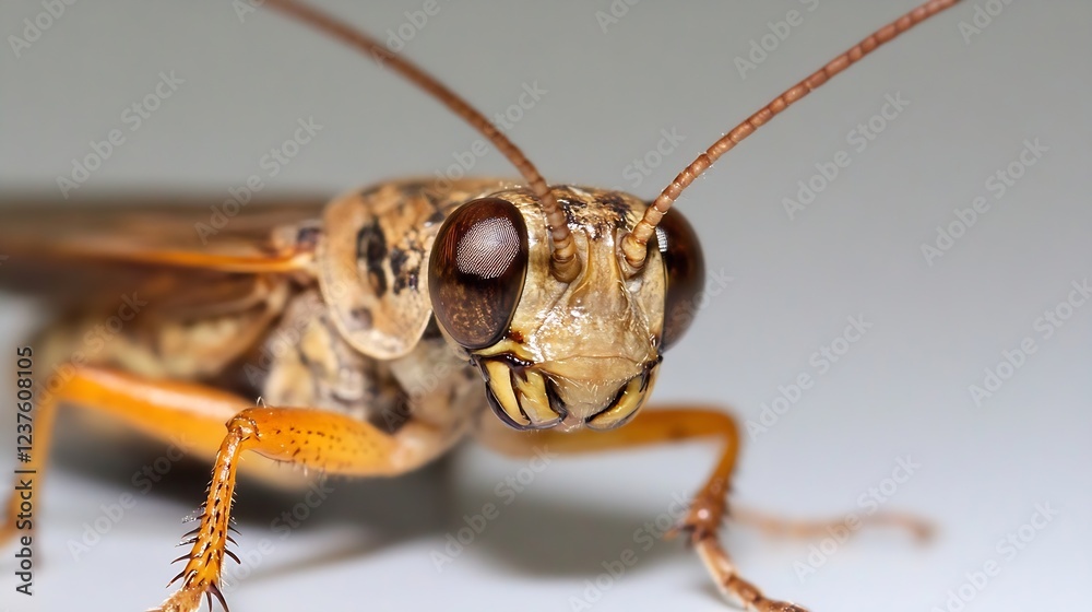 Aufkleber Macro photography of intricate grasshopper with sharp antennae and distinctive large eyes : Generative AI