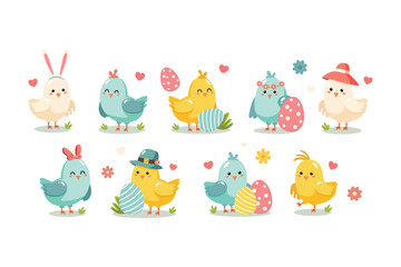 Colorful easter cute chicks birds character