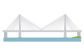 Obraz premium A stunning flat vector illustration of a large bridge spanning across a river, featuring modern architecture and urban landscape