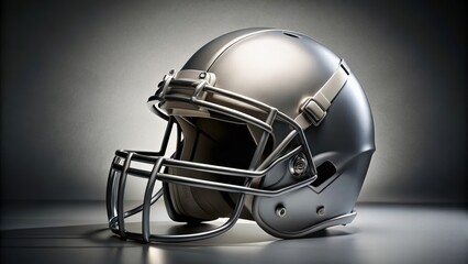 Naklejka premium A sleek American Football Helmet sits atop a simple grey background, exuding sporty sophistication and precision engineering design features, football helmet, stadium accessories