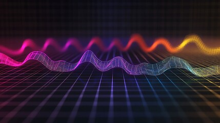 Mathematical sine and cosine waves graphically represented in vivid colors on a dark grid