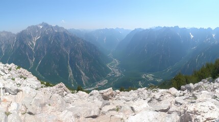 Panoramic View of Alpine Valley from Mountain Peak