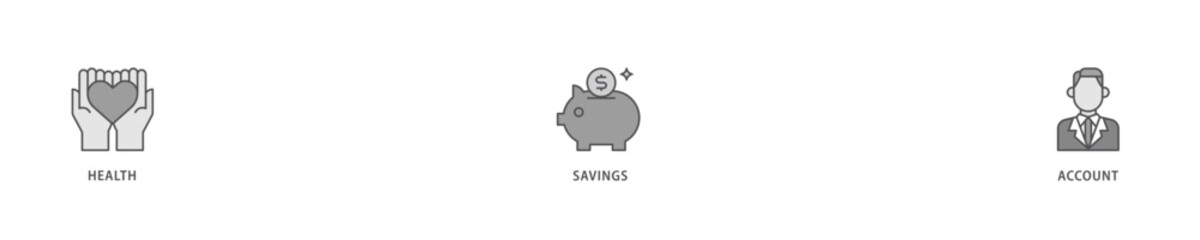 HSA icon set flow process which consists of healthcare, growth, id card, and accounting icon live stroke and easy to edit .