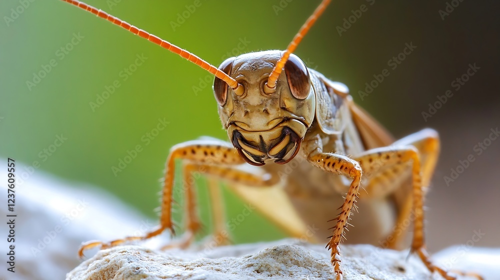 Aufkleber closeup of grasshopper on rock with vibrant background : generative ai