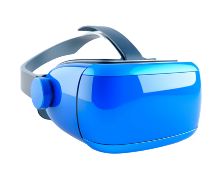 Sleek blue VR headset on transparent background 