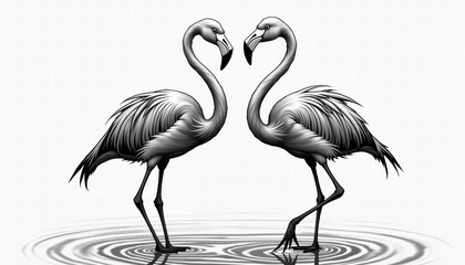 Obraz premium Black and White Flamingo Pair Design