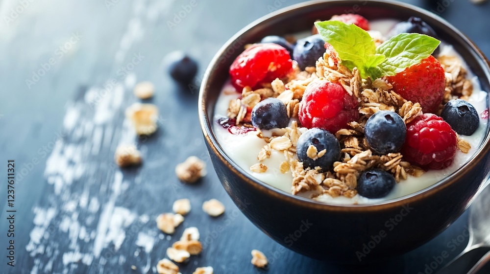 Aufkleber delicious yogurt with fresh berries and granola for a nutritious breakfast : generative ai