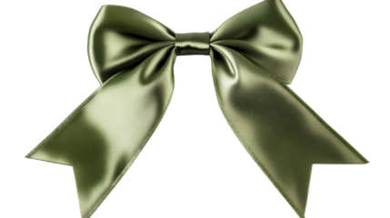 Elegant olive green silk ribbon bow isolated on transparent background