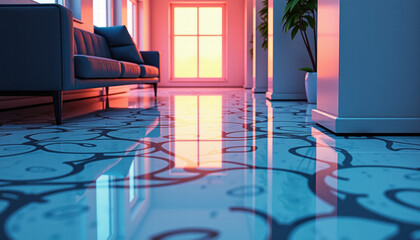 Swimming Pool Area with Reflective Polished Floor
