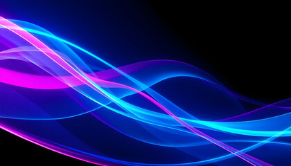 Abstract waves, neon blue and purple, glowing lines, flowing curves, vibrant energy, digital art, futuristic, luminous, dynamic motion, electric colors, smooth gradients, ethereal light trails, cosmic