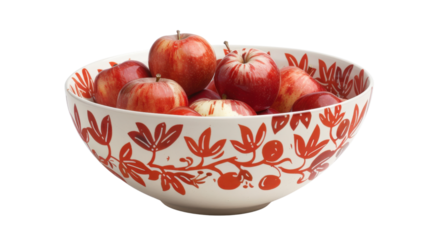 Red apples filling a decorative bowl on transparent background
