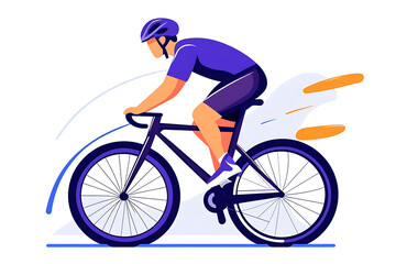 A flat vector illustration of a person riding a bicycle in a modern urban setting