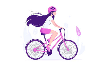 A flat vector illustration of a person riding a bicycle in a modern urban setting