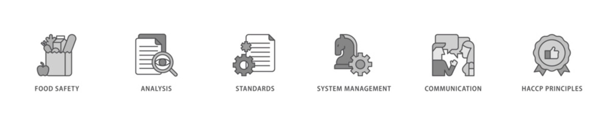 ISO 22000 icon set flow process which consists of quality, management, standard, assurance, business, certification and service icon live stroke and easy to edit .