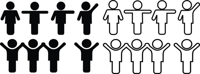 Kids or children icon in flat and line set. baby Boys symbols children simple shadow isolated on transparent background vector for apps or website Happy little children playing