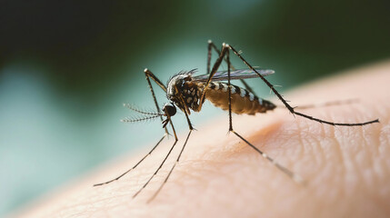 nasty insect mosquito sitting on her hand and drinks the blood of the pierced skin