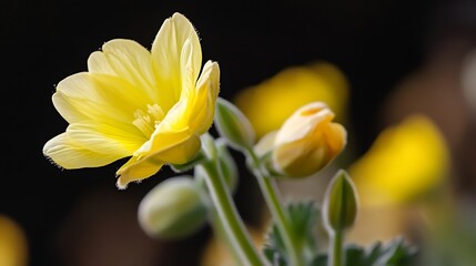 Vibrant yellow flower in full bloom against a blurred natural background : Generative AI