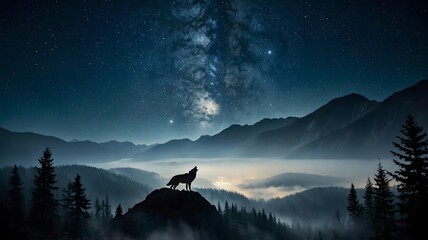 Echoes in the Night: Cascade Mountain Wolf Howling Under the Moonlight