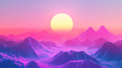 sunrise sunset in mountains alien planet bright color yellow sun purple fuchsia gradient backdrop nature backdrop wallpaper