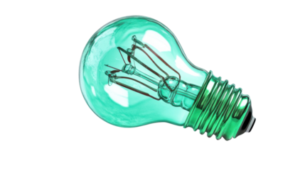 Green light bulb shining with transparent background