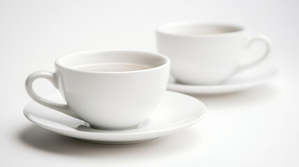Fototapeta premium Minimalist White Coffee Cups on Simple White Background Empty : Generative AI