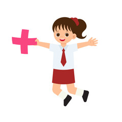 Indonesian Student with Math Symbol Plus